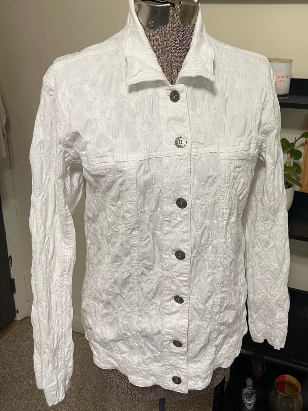 Chico's White Textured Crinkle Utility Jacket